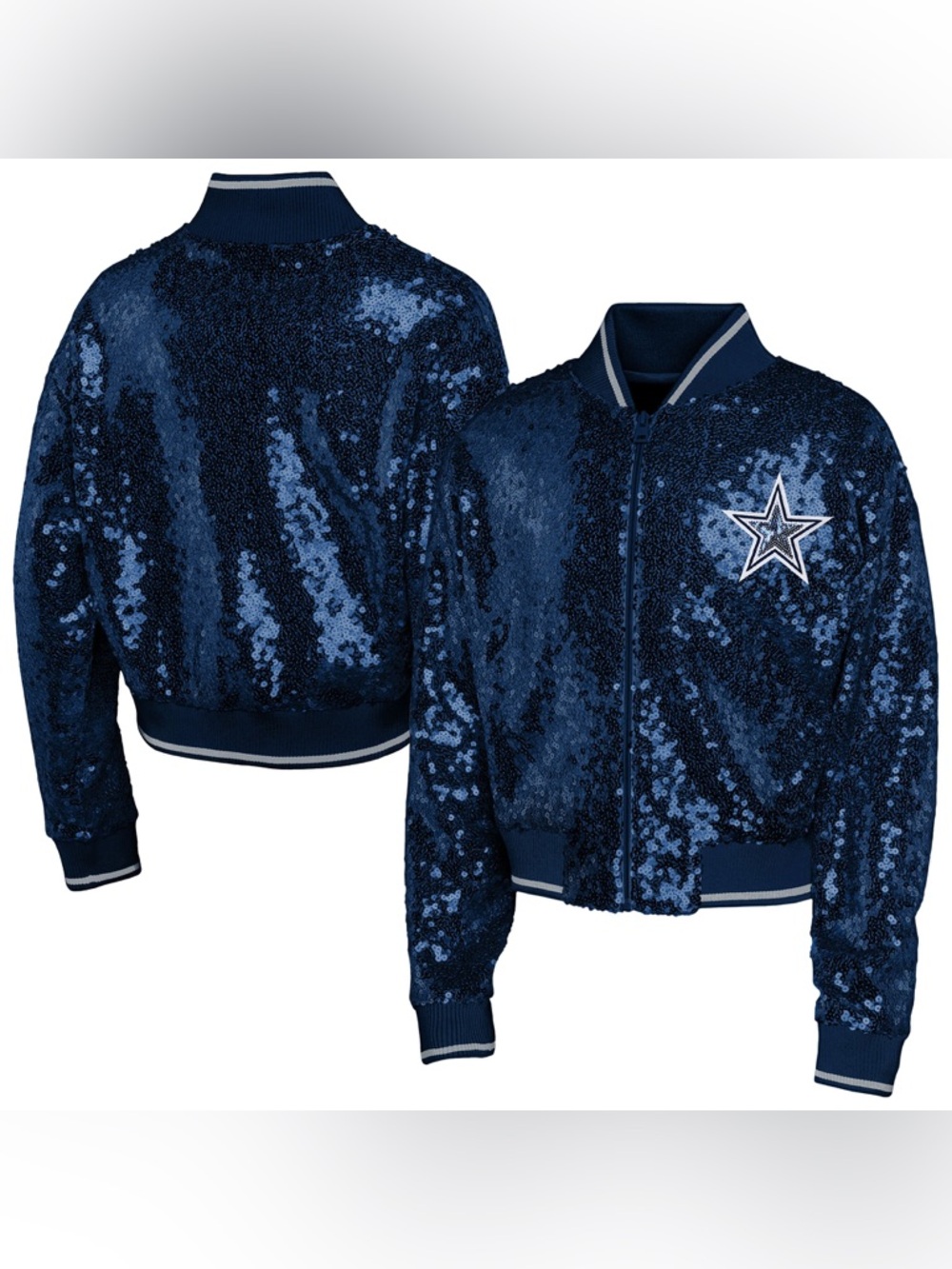Youth Girl's Outerstuff Navy Dallas Cowboys Glam Squad Sequin Jacket XL